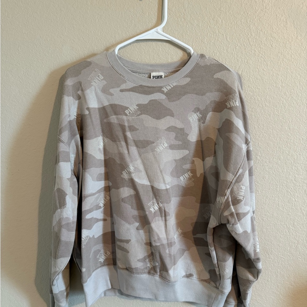 PINK Victoria's Secret Tan Camouflage Crewneck Sweater
